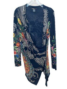 Desigual Asymmetrical Knit Wrap Top Size M Floral Paisley Embellished Boho